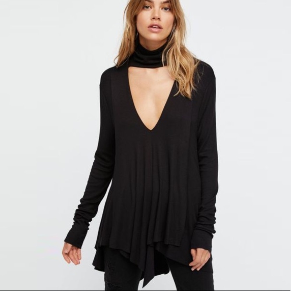 Swingy Choker TUNIC Top Longsleeve Black Long S - Picture 2 of 5
